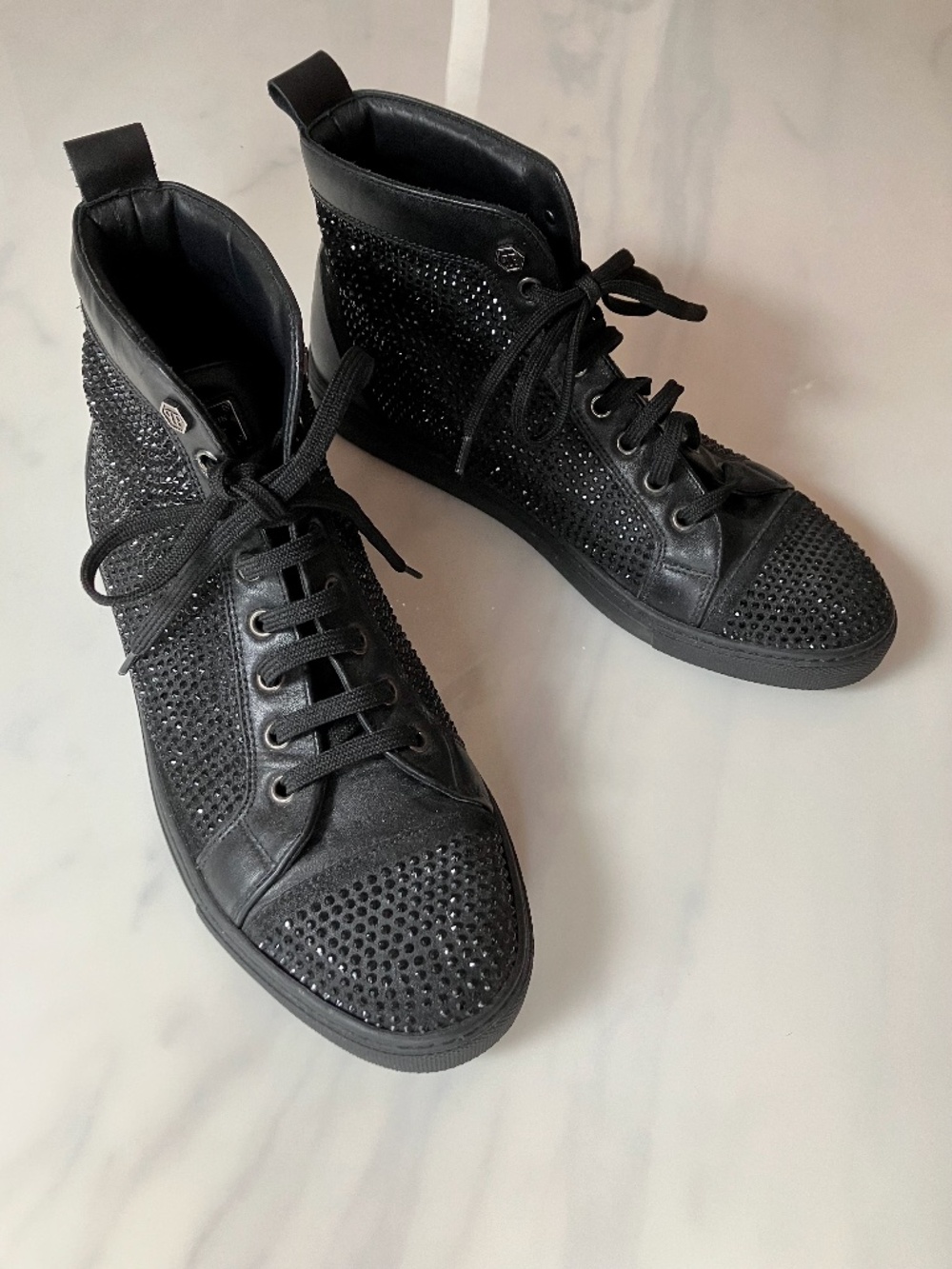 Philip Plein Black Studded High-Tops Unisex W 9.5 M 7.5